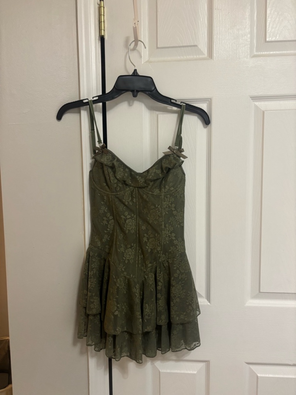 Olive Green Floral Ruffle Slip Dress